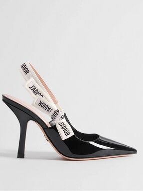 Dior black patent leather j’adior slingback heels size 37